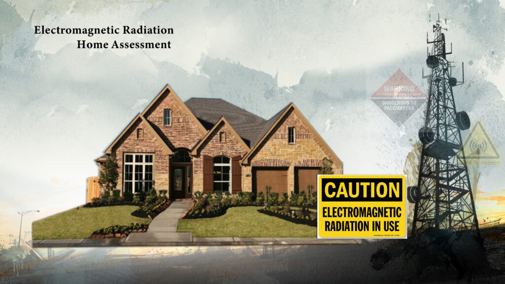 house in the middle of electromagnetic waves from cellphone antennas showing the danger of EMF exposure