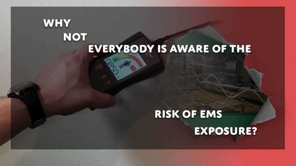 the hand of Dr. Loredo Ritter an expert in EMF home assessments with an EMF meter over a wall discovering EMF hidden behind the wall